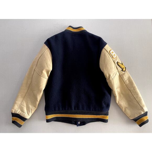 Ripon Award Letterman Jacket Sz S/M Blue Wool Leather Vintage 80s Varsity Lined - Picture 2 of 16